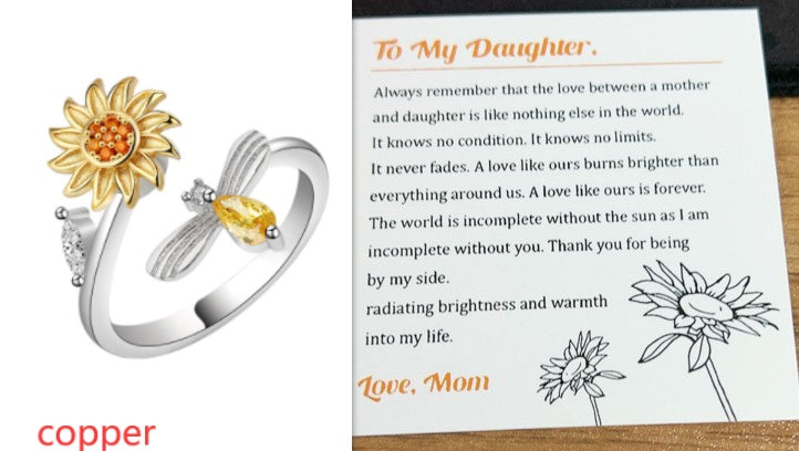 Rotating Sunflower Geometric Silver Ring Electroplated