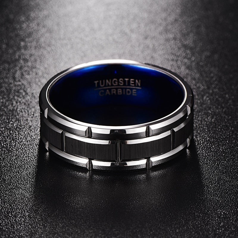 Blue Stainless Steel Ring For Men Geometric Modern Style Fashion Accessory For Everyday Wear Birthday Gift Box