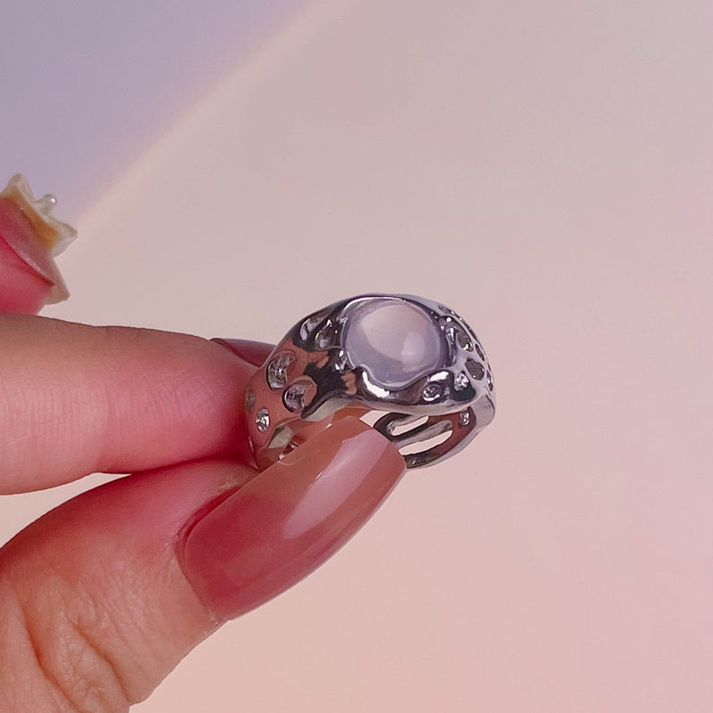 Copper Heart Ring Adjustable Moonstone Aurora Love Purple Diamond Accents Cold Light Design Jewelry Ring For Women