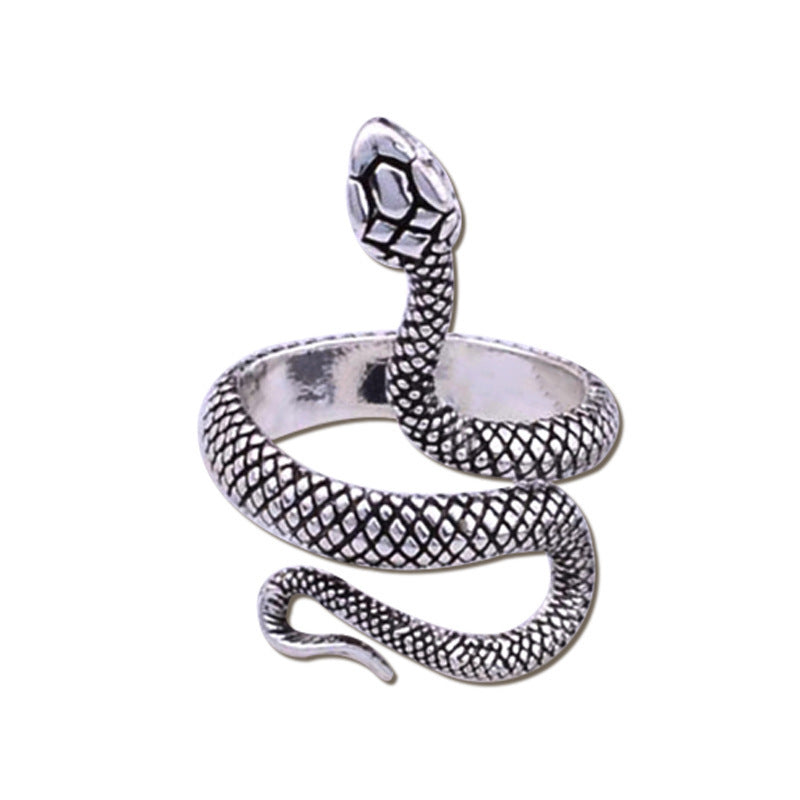 Mens Snake Ring Antique Silver Plated Alloy Fashion Jewelry Inlaid Gems Animal Band Statement Ring For Men USA