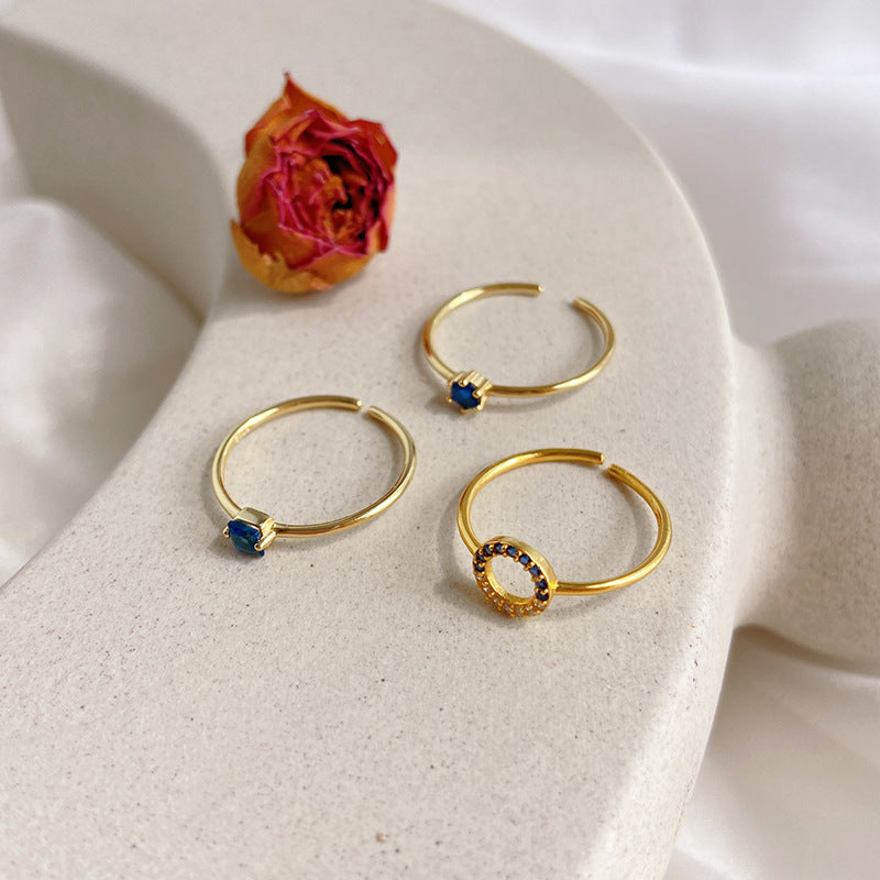 Blue Diamond Adjustable Ring Gold Plated Copper Geometric