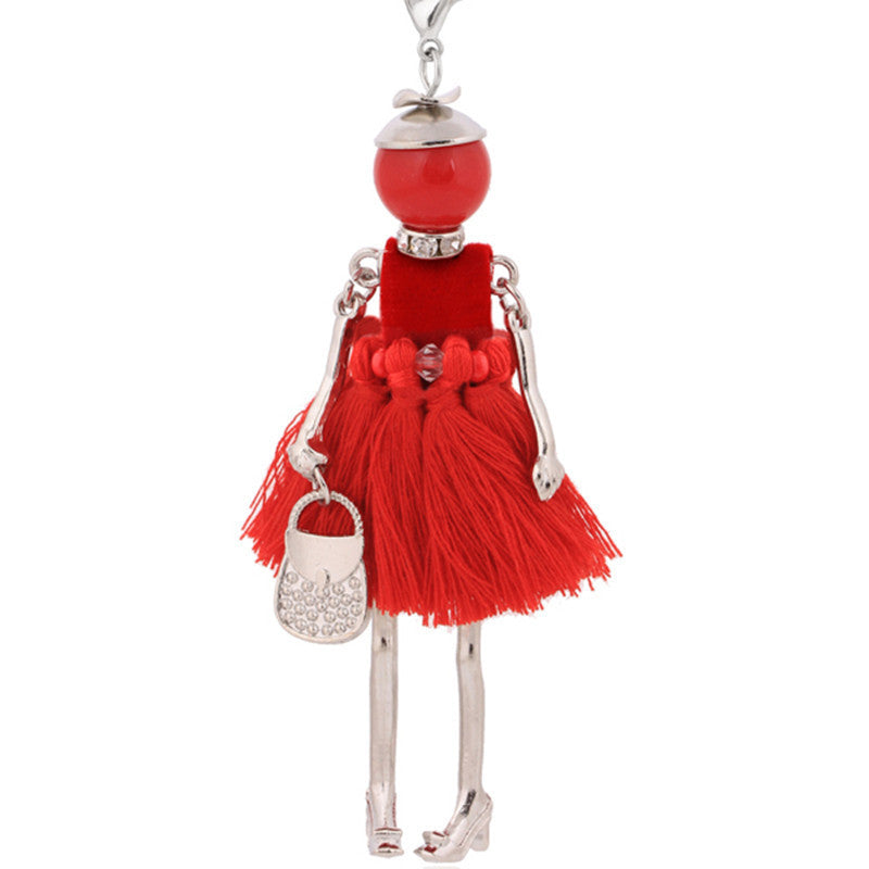 Womens Doll Pendant Long Necklace With Diamond Accent Alloy Fabric Sweater Chain 76cm Extended Fashion Jewelry