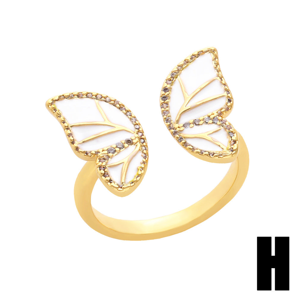 Women's Butterfly Ring Copper Adjustable Zircon Oil Drop Jewelry Elegant Fashion Accessory with Sparkling Zircon