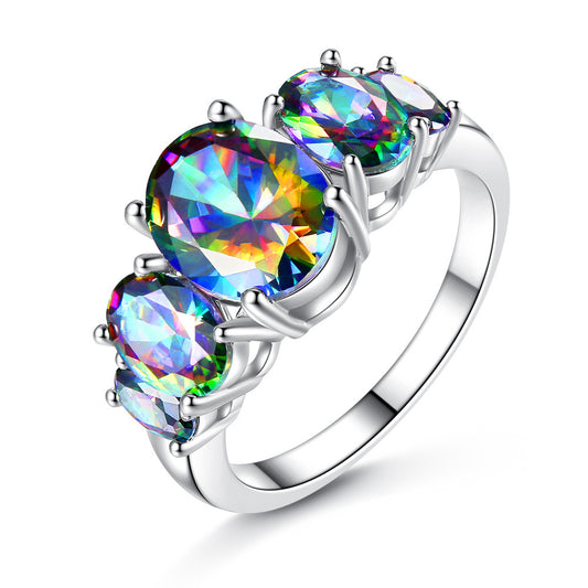 Simple Color Oval Couple Ring Stainless Steel Electroplated Jewelry Gift for Couples and Lovers Everyday Wear