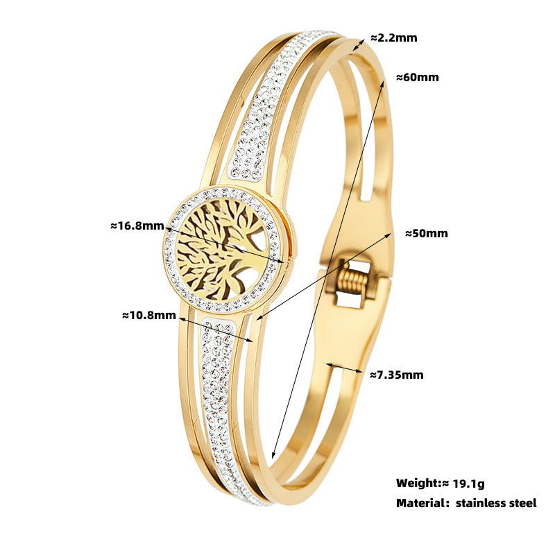 Titanium Steel Life Tree Bracelet Gold Electroplated Stainless Jewelry For Everyday Wear Unisex Elegant Design