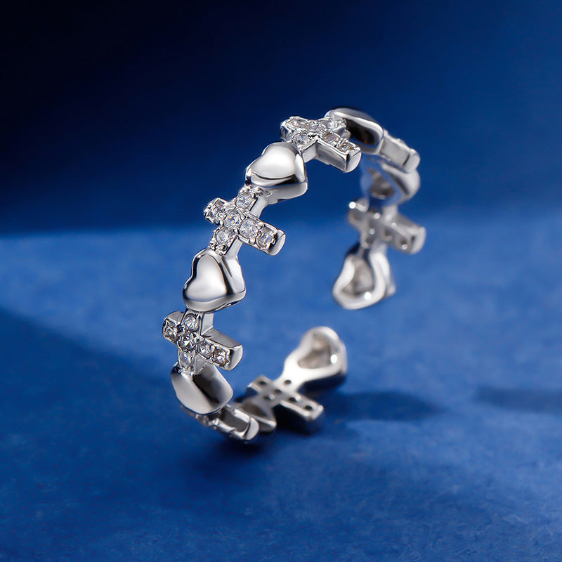 Womens Copper Ring With Cross Design Geometric Zircon Inlay Ladies Jewelry Fashion Ring Elegant Daily Wear Now