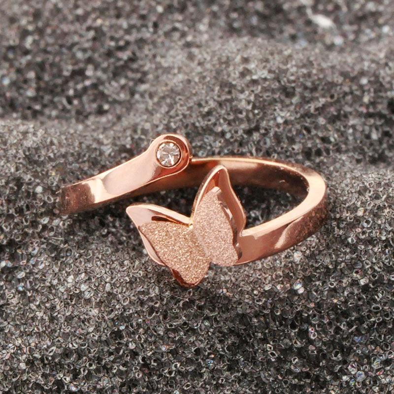 Womens Butterfly Ring Geometric Titanium Steel Rose Gold Korean Fashion Fashion Ring Gift For Her Diamond Ring