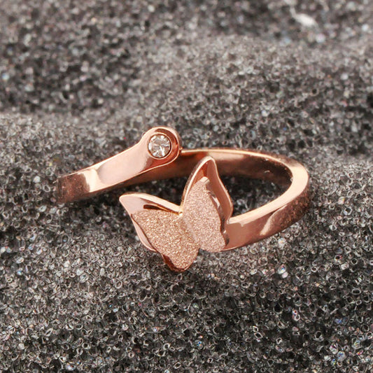 Womens Butterfly Ring Geometric Titanium Steel Rose Gold Korean Fashion Fashion Ring Gift For Her Diamond Ring