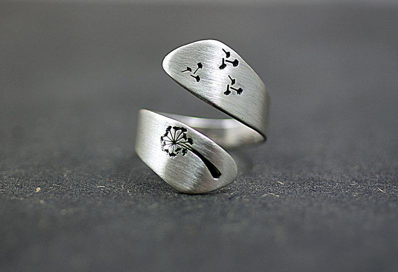 Adjustable Dandelion Ring With Floral Botanical Design Alloy Jewelry For Women Nature Inspired Gift Timeless Gift Idea