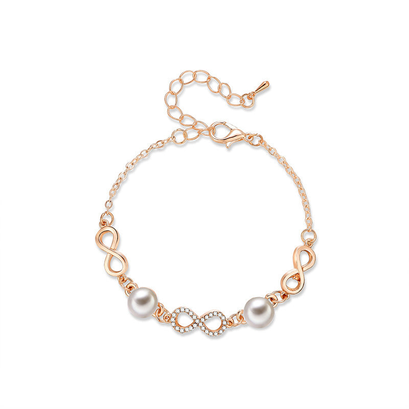 Women's Adjustable Pearl Rhinestone Bracelet Alloy 8 Shaped Bangle Jewelry For Her Everyday Shine For Any Look