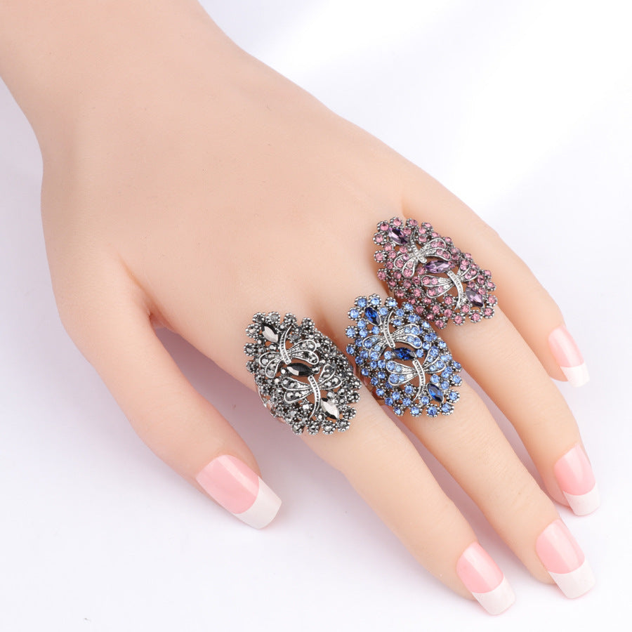 Vintage Dragonfly Ring For Women Alloy Electroplated With Gem Inlay And Elegant European Style For Travel Lovers