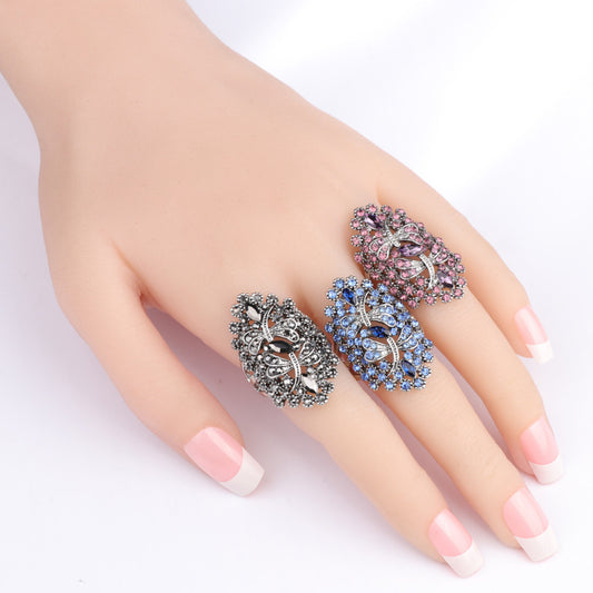 Vintage Dragonfly Ring For Women Alloy Electroplated With Gem Inlay And Elegant European Style For Travel Lovers