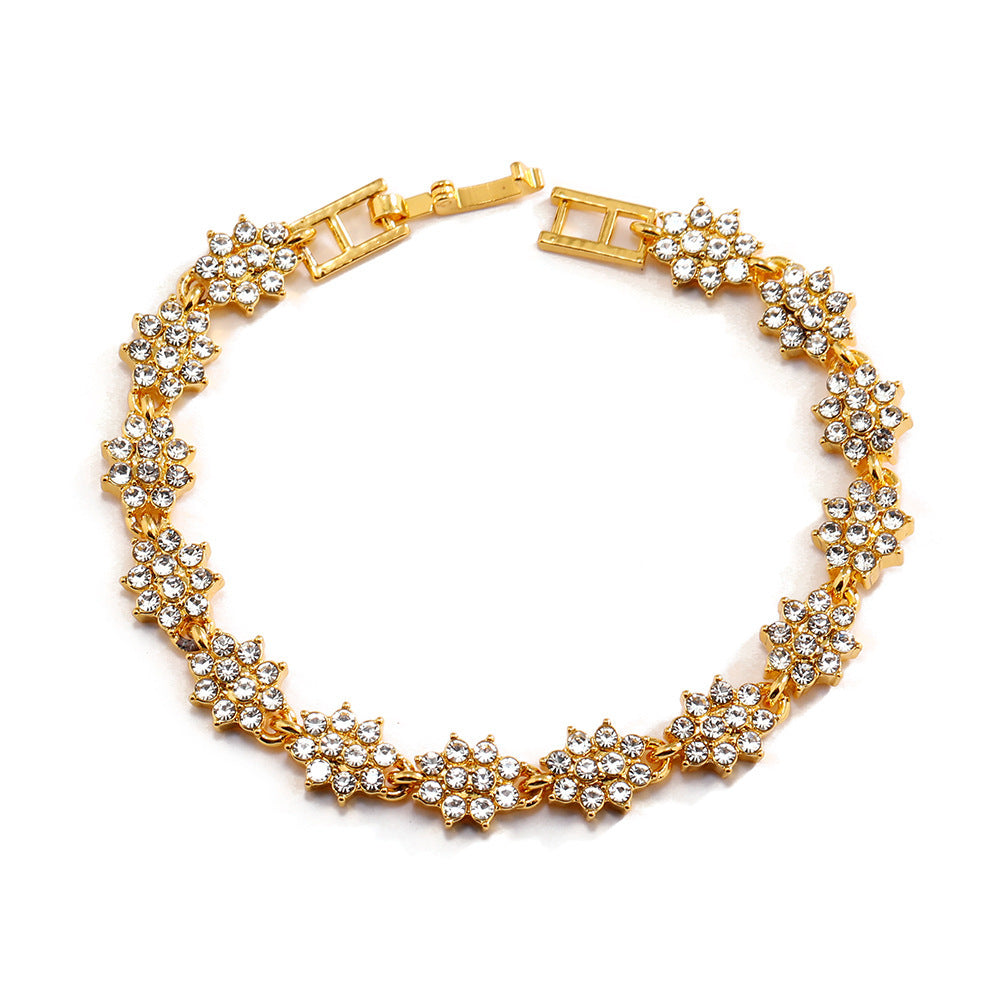 Womens Alloy Bracelet Floral Design With Diamond Accents