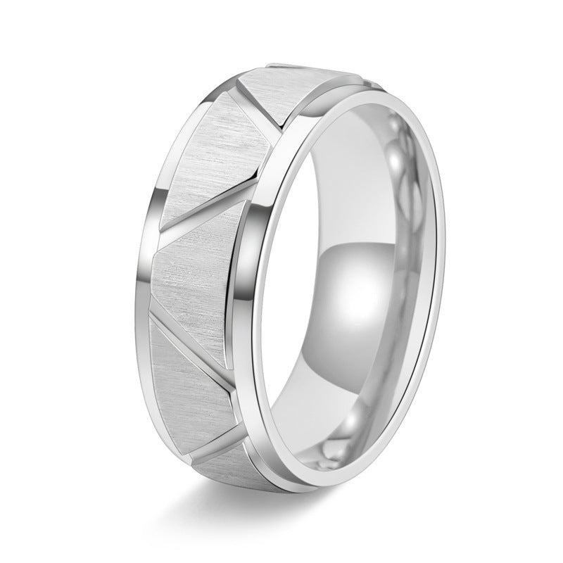 Men's 8mm Stainless Steel Ring With Flower Cross Sand Finish Silver Gold Black Sizes US6 to US12 Electroplated