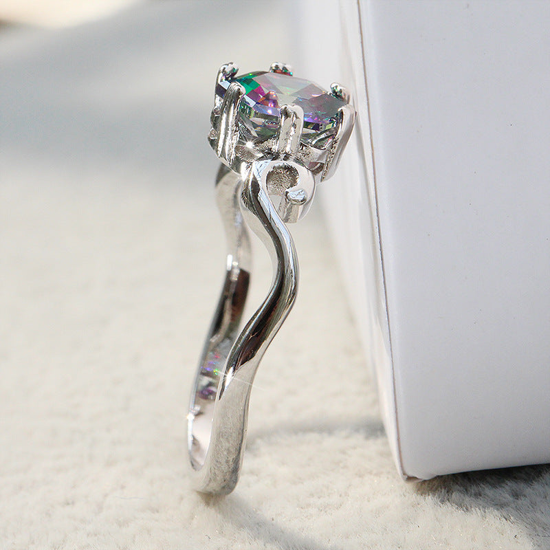 European And American Style Copper Ring With Seven Color Gem Gold Plated Jewelry For Women Gift Idea Everyday Wear