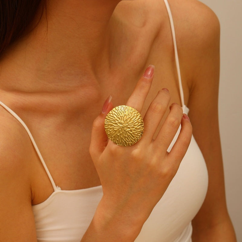 Womens Stainless Steel Ring Embossed Design Heart Flower Starfish Geometric Shapes Electroplated Jewelry Shiny