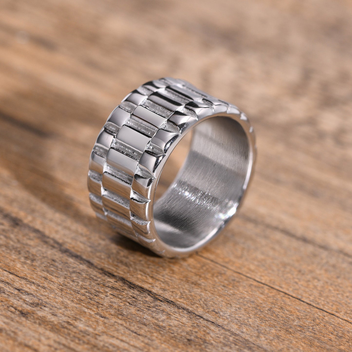 Stainless Steel Strap Ring Gold Tone Unisex Wide Band Hip Hop Jewelry Ring Sizes 7 8 9 10 11 12 Durable Comfort