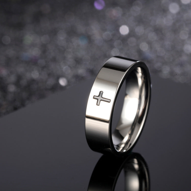Pendant Necklace Black Epoxy Cross Ring Titanium Steel Religious Jewelry For Everyday Wear Clean Minimal Shine
