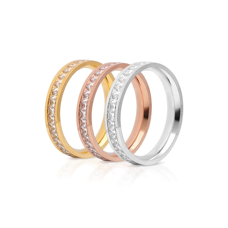 Womens Stainless Steel Geometric Ring With Gold Plated Inlay And Gem Zircon Circle Image Ring For Women Zircon