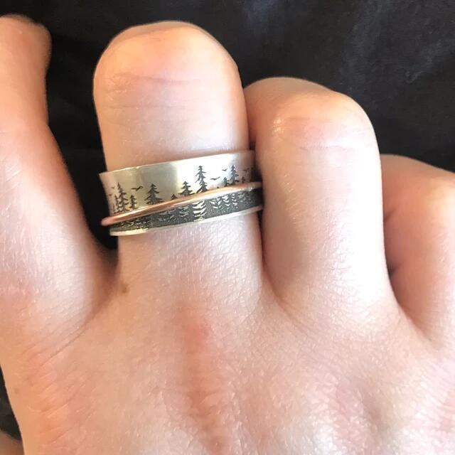 Two Tone Electroplated Antique Silver Rings With Engraved Forest Birds And Geometric Design For Womens Jewelry