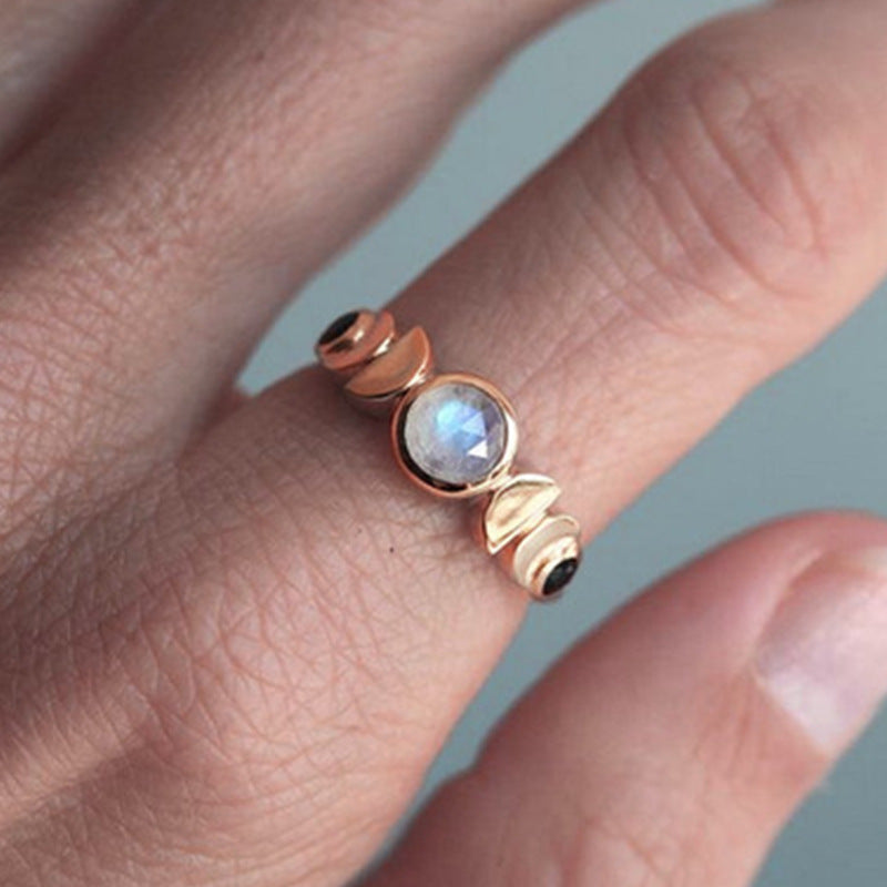 Moonstone Rings Rosy Gold Finish Geometric Design Elegant Jewelry Gift For Her Fashion Accessories Collections