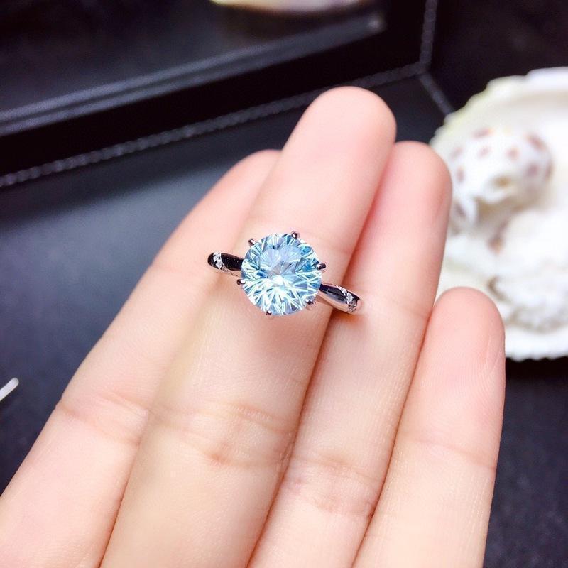 Womens Ring Natural Sky Blue Topaz Fireworks Cut Adjustable Opening Geometric Copper Elegant Fashion Jewelry