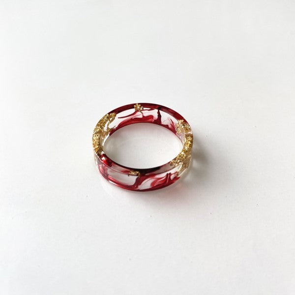 Unisex Resin Ring With Dried Flower Gold Foil Geometric Clear Jewelry Gift For Everyday Wear Unique Natural Accessory