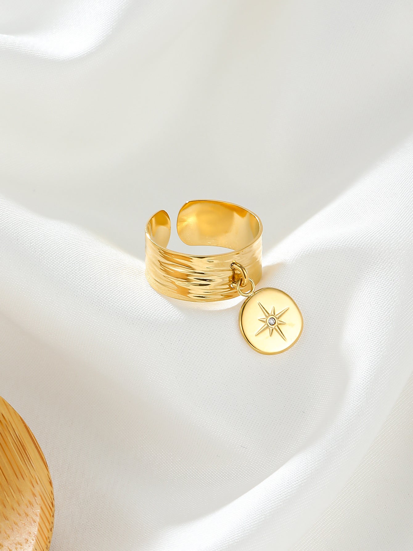 Six Point Star Zircon Ring Stainless Steel Gold Plated