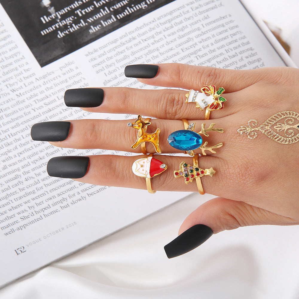 Womens Alloy Ring Christmas Dots Diamond Ring Fashion Jewelry Holiday Gift European American Ring Women Ladies