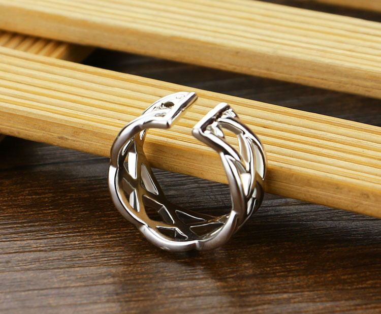 Womens Adjustable Braided Interweave Ring Silver Plated U Shaped Design Elegant Fashion Jewelry Gift For Women