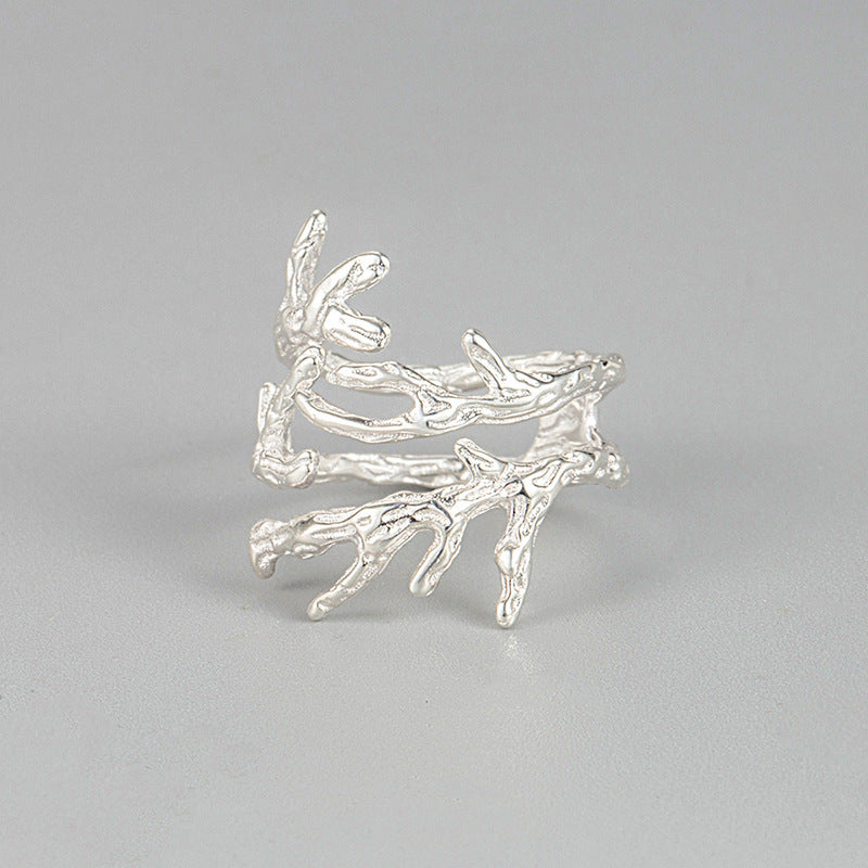 Sterling Silver Antler Ring Adjustable Opening Branch Design Fashionable Elegant Jewelry For Women Handcrafted