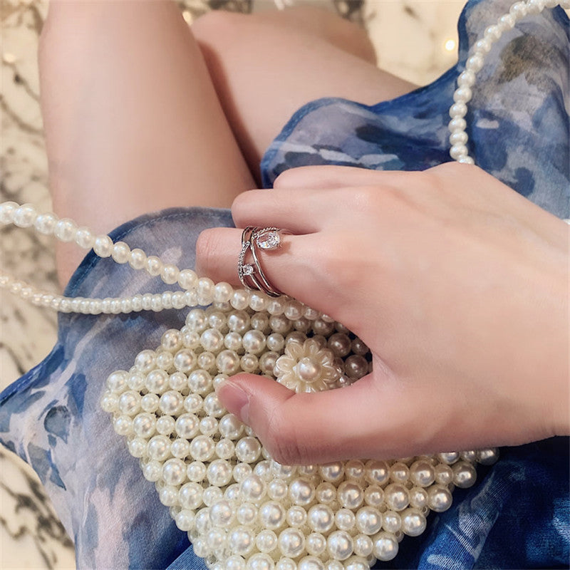 Rose Gold Zircon Geometric Bands For Women Adjustable Fashion Jewelry Elegant Everyday WearableTrendy Accessory