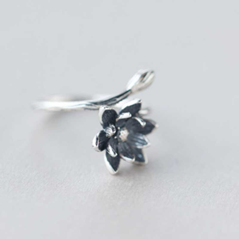 Sterling Silver Anemone Ring Thai Korean Style Adjustable For Women Fashion Jewelry Ethnic Retro Style Vintage