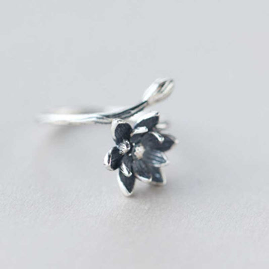 Sterling Silver Anemone Ring Thai Korean Style Adjustable For Women Fashion Jewelry Ethnic Retro Style Vintage