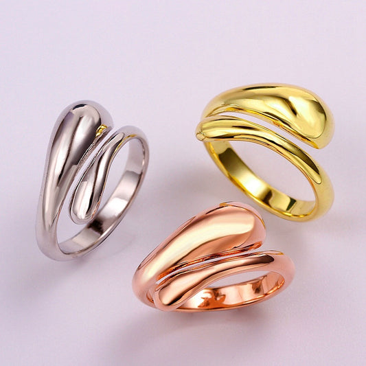 Simple Fashionable Golden Geometric Ring For Women Adjustable Copper Band Round Minimalist Style Jewelry Trend