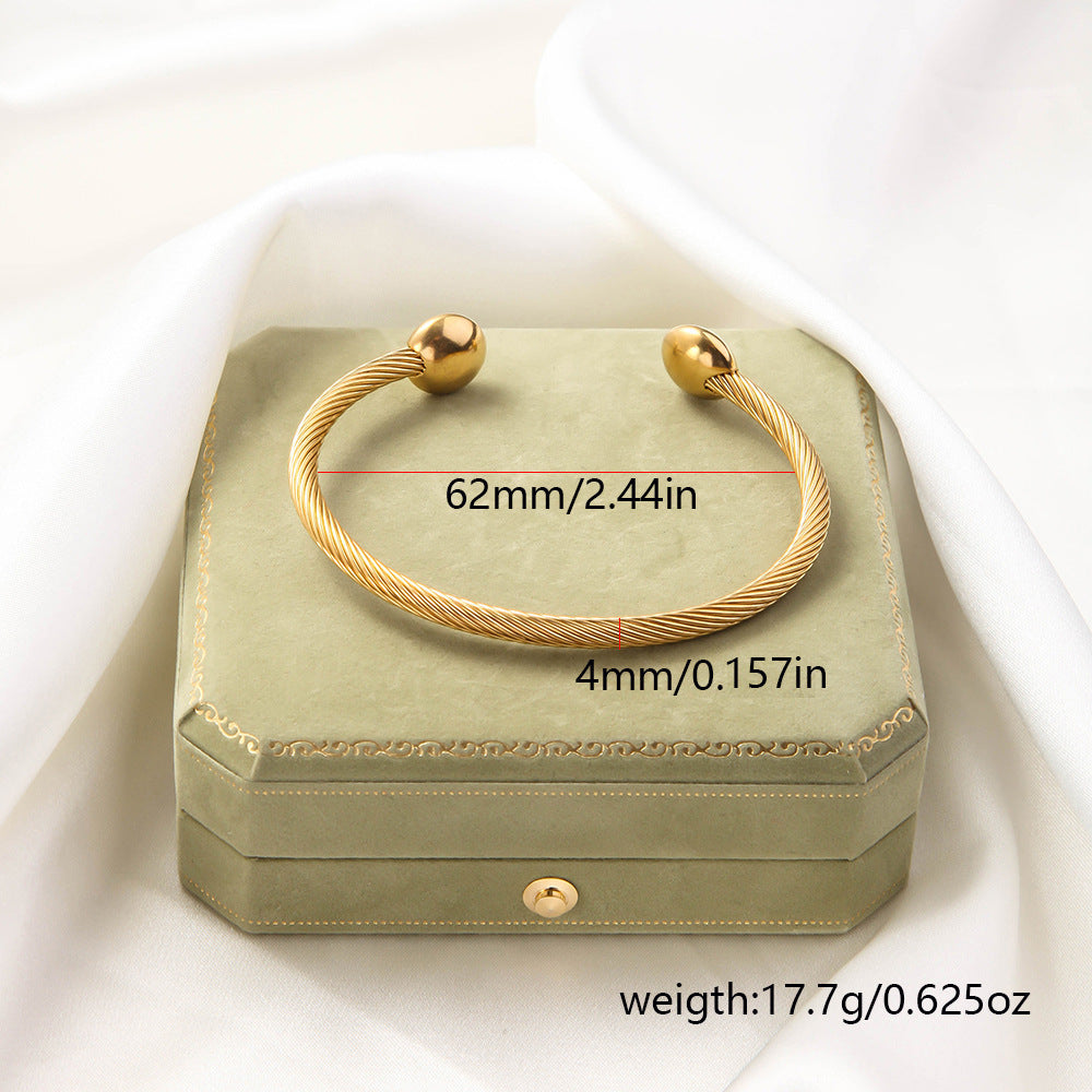 Stainless Steel Woven Bracelet Open Ended Fashion Bangle Electroplated Durable Round Design Accessory Steel And Gold