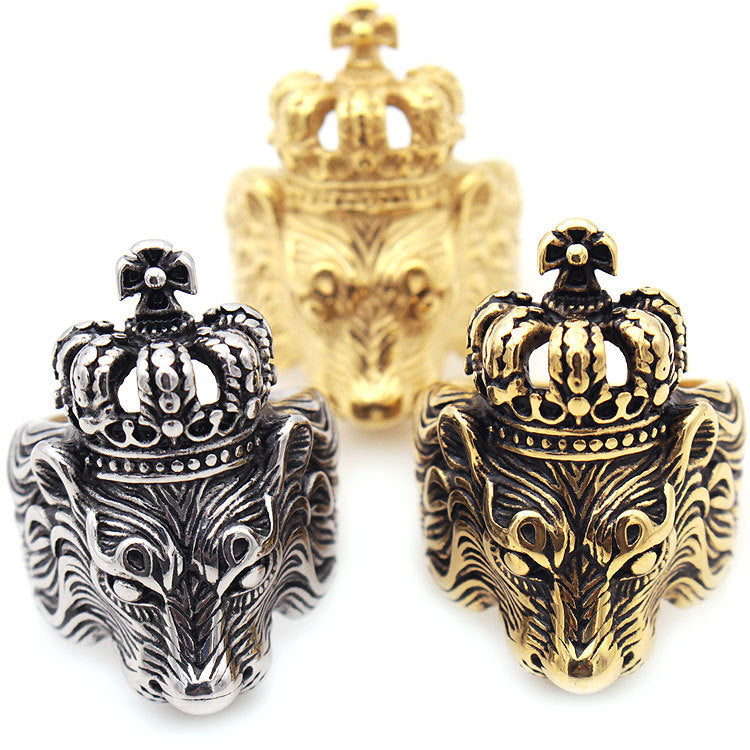 Unisex Crown Lion Ring Retro Geometric Titanium Steel Bolder Statement Jewelry Accessory Durable Everyday Wear