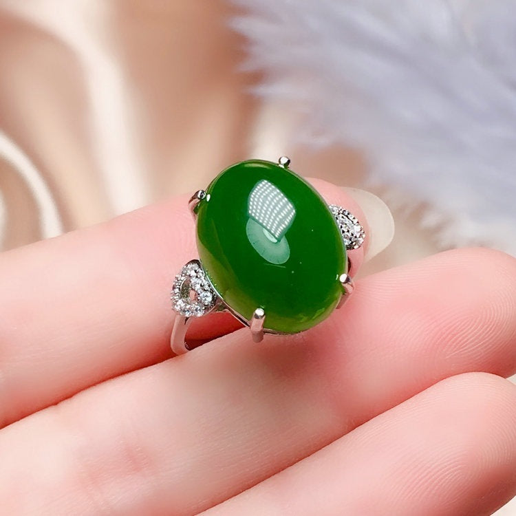 Emerald Geometric Goose Egg Ring Copper Adjustable Open Band Elegant Jewelry for Women Contemporary Style Statement