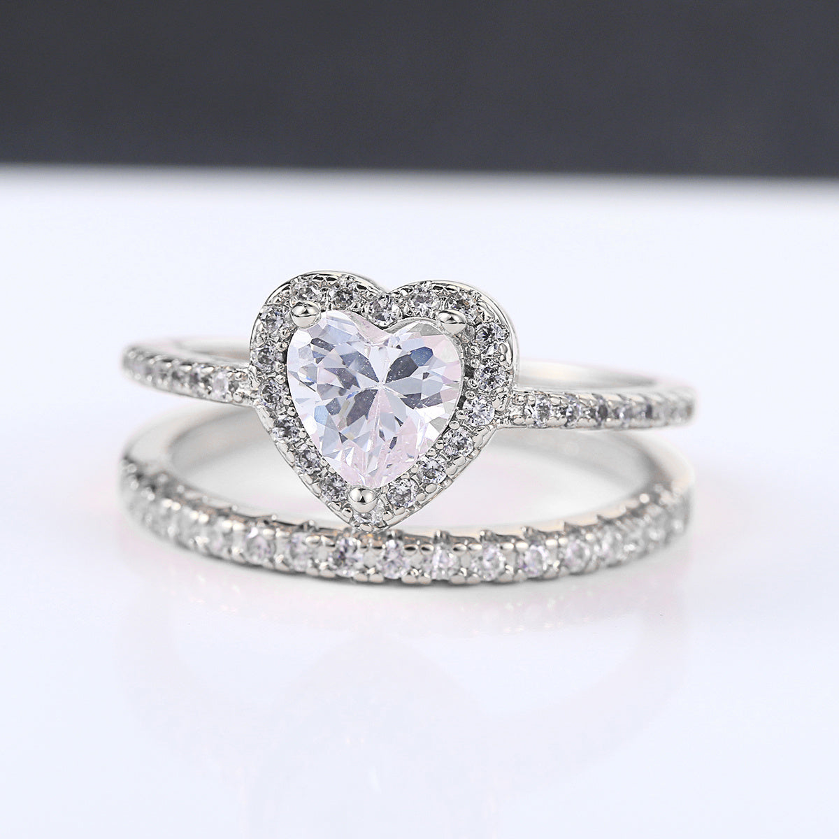 Heart Shaped Zircon Ring With Rose Gold Plating Copper Base Elegant Dainty Engagement Wedding Gift Jewelry For Her