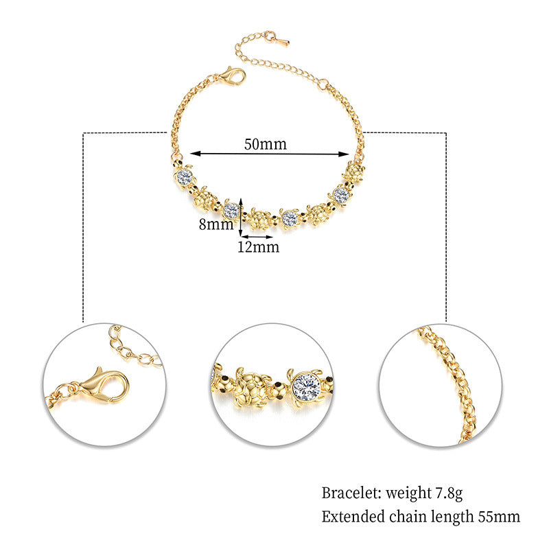 Womens Alloy Tortoise Bracelet Animal Zodiac Design With Artificial Gemstones Electroplated Fashionable Bracelet