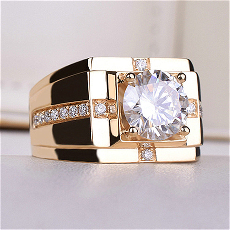 Mens Moissanite Gold Plated Wedding Ring Copper Geometric Engagement Band Durable High Quality Classic Jewelry