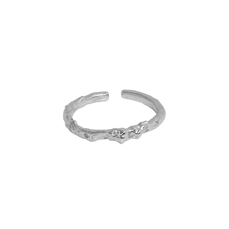 Silver Ring With Irregular Micro Inlaid Zircon Texture For Women Adjustable Opening With Durable Quality Shine