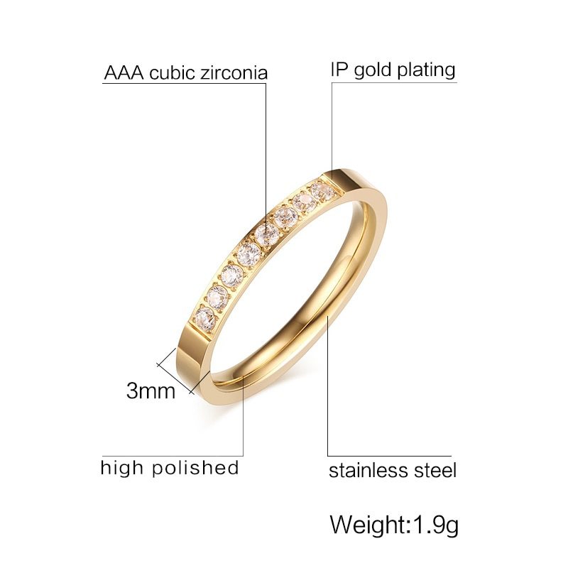 Women Stainless Steel Zircon Ring 3mm Round Prong Setting Engagement Wedding Band Jewelry For Her Durable Fashion