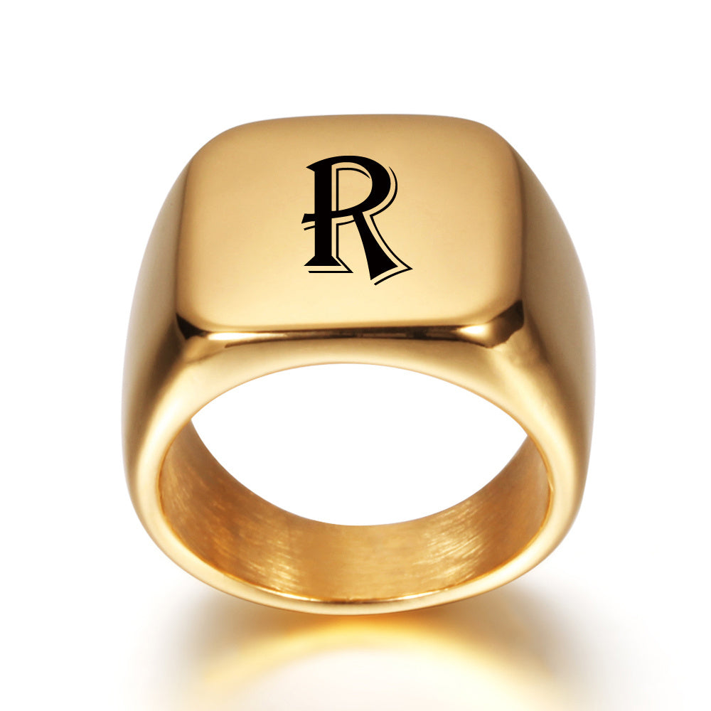 Unisex Signet Ring Stainless Steel Gold Tone Plain Band