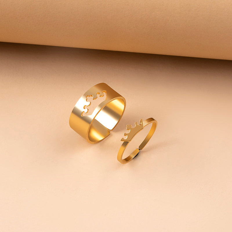 Stainless Steel Crown Puzzle Couple Ring Set For Women Men Lovers Romantic Trendy Silver Gold For Lovers Gifts