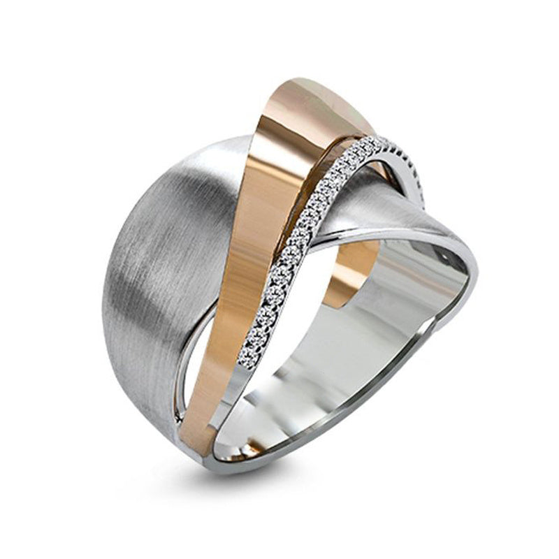 Rose Gold Bow and Cross Ring for Women Two Tone Alloy Jewelry with Gemstones Gifts for Precious Occasions Wear