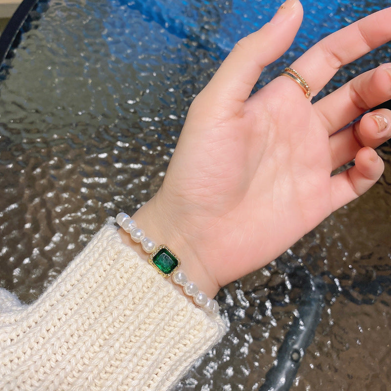 Womens Bracelet Korean Fashion Imitation Pearls Glass Gems Alloy Chain Link Jewelry Gift For Her Elegant Touch