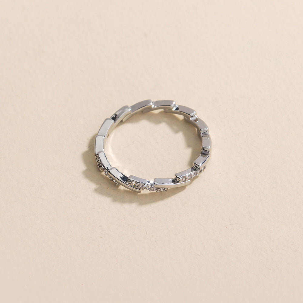 Unisex Copper Ring Zircon Star Geometric Design Micro Inlaid Interlaced Wave Ring Fashion Jewelry Durable Everyday Wear