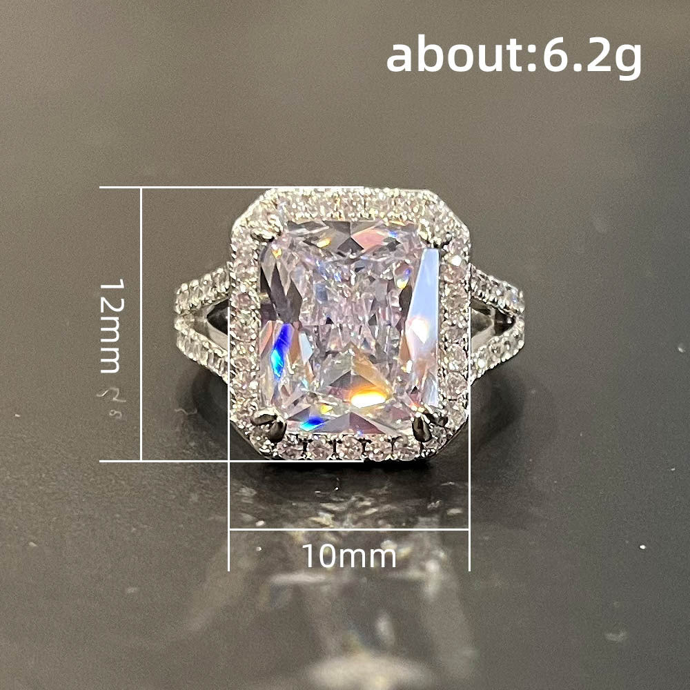 Gold Plated Zircon Ring Square Cut Copper Band For Women Elegant Sparkling Gemstone For Engagement Anniversary