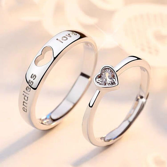 Universal Couple Rings Mouth Design With Geometric Leaf Round Elements Adjustable Alloy Promise Matching Bands